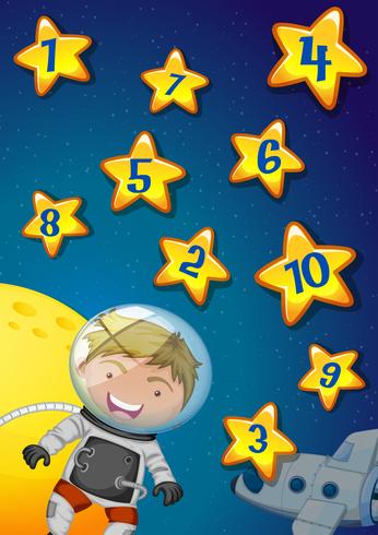Numbers on stars with astronaunt flying in the space vector