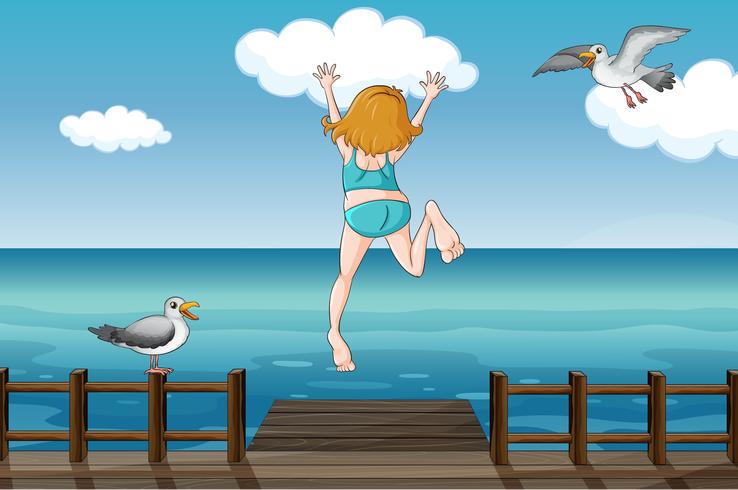 A jumping girl in a water vector