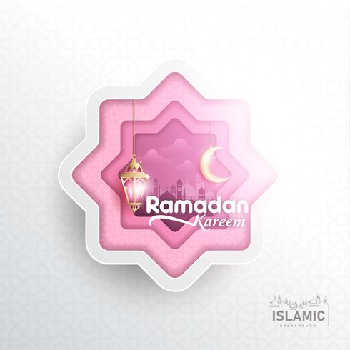 Ramadan Kareem Background paper art or paper cut style with Fanoos lantern, Crescent moon  Mosque Background. For Web banner, greeting card  Promotion template in Ramadan Holidays 2019. vector