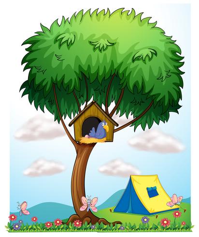 A pethouse above a tree near the tent vector