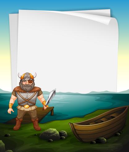 Paper design with viking at the sea vector