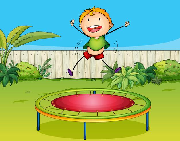 Un niño jugando trampolín vector