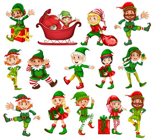 Christmas elf in different positions vector