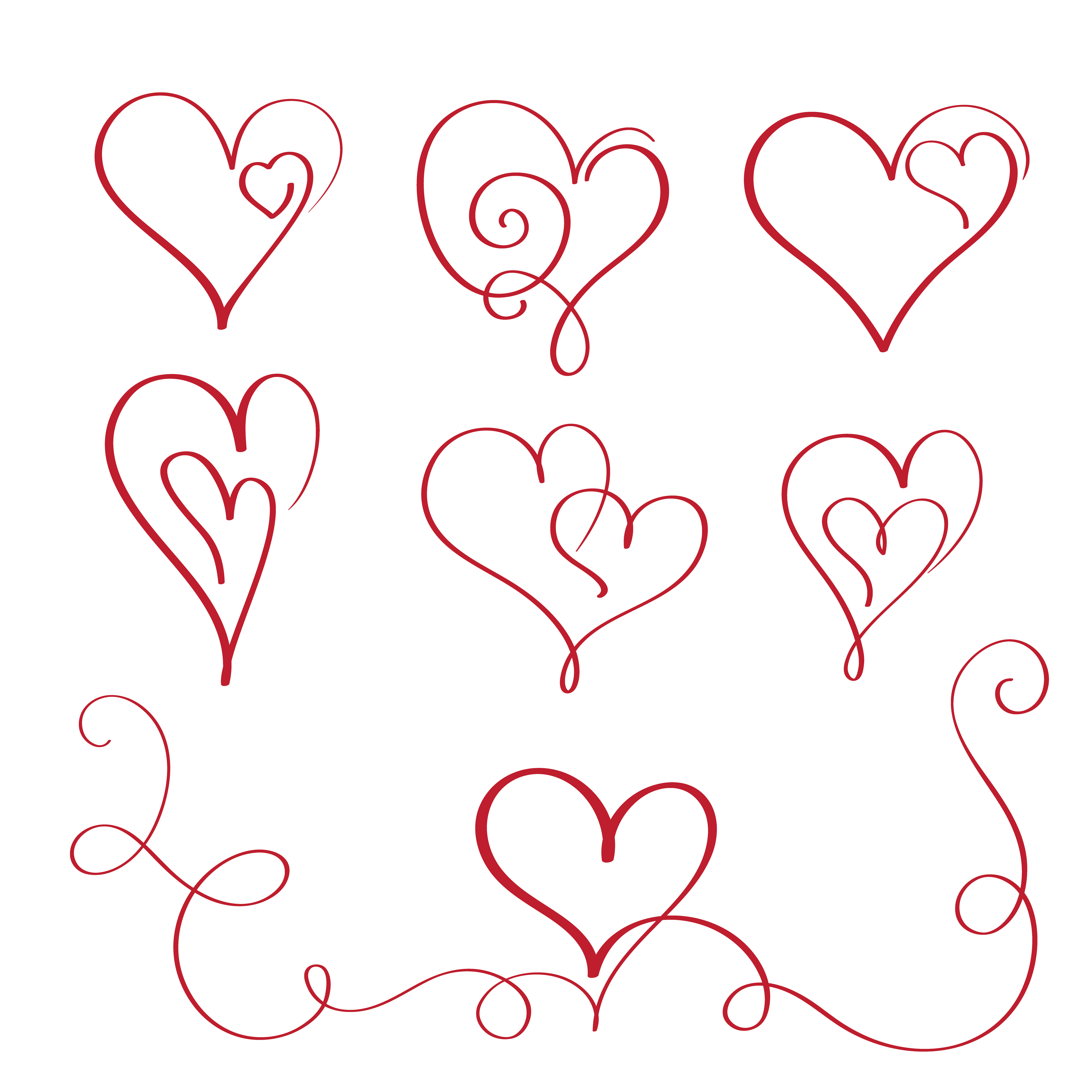 Download set of red flourish calligraphy vintage hearts ...