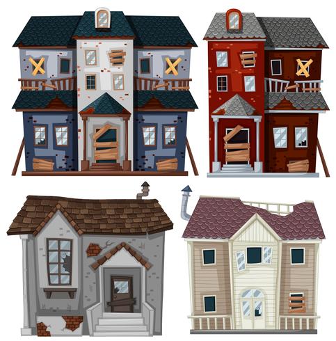 Old houses in very bad condition vector
