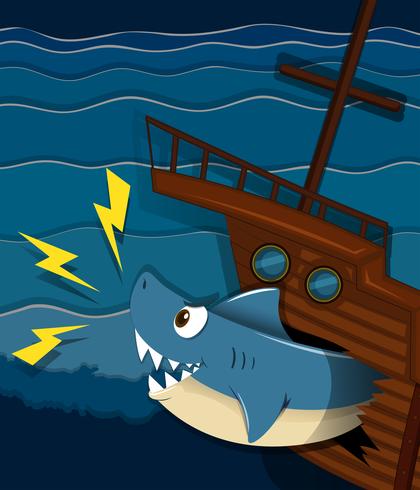 Shipwreck and shark attack underwater vector