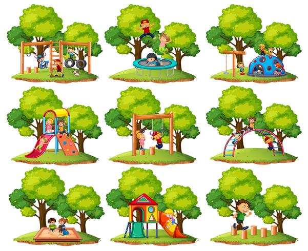 Set of playground park scenes vector