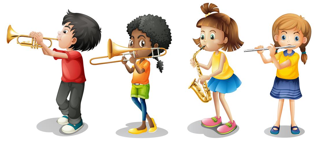 Niños tocando instrumentos musicales vector