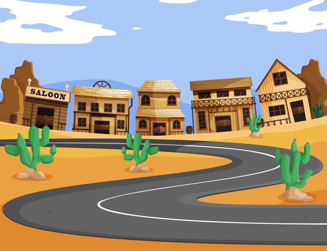 Western town with empty road vector