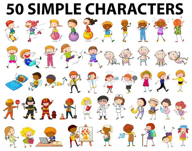 Fifty simple characters young and old vector