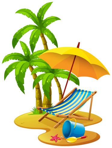 Beach scene with chair and umbrella vector