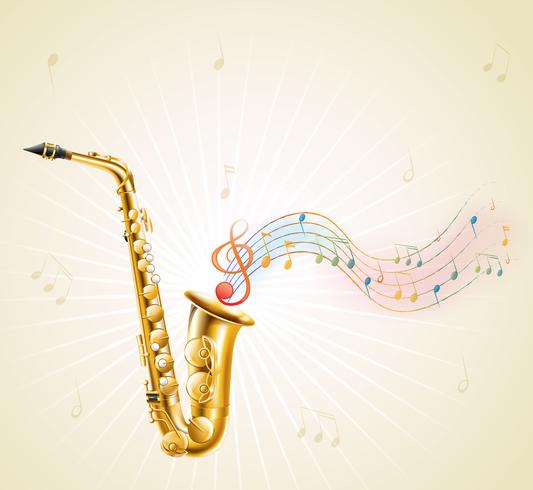 Un saxofon con notas musicales. vector