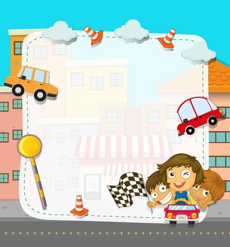 Border design with children and traffic vector