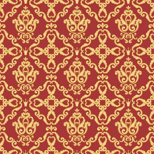 Seamless damask pattern. Gold and red texture vector