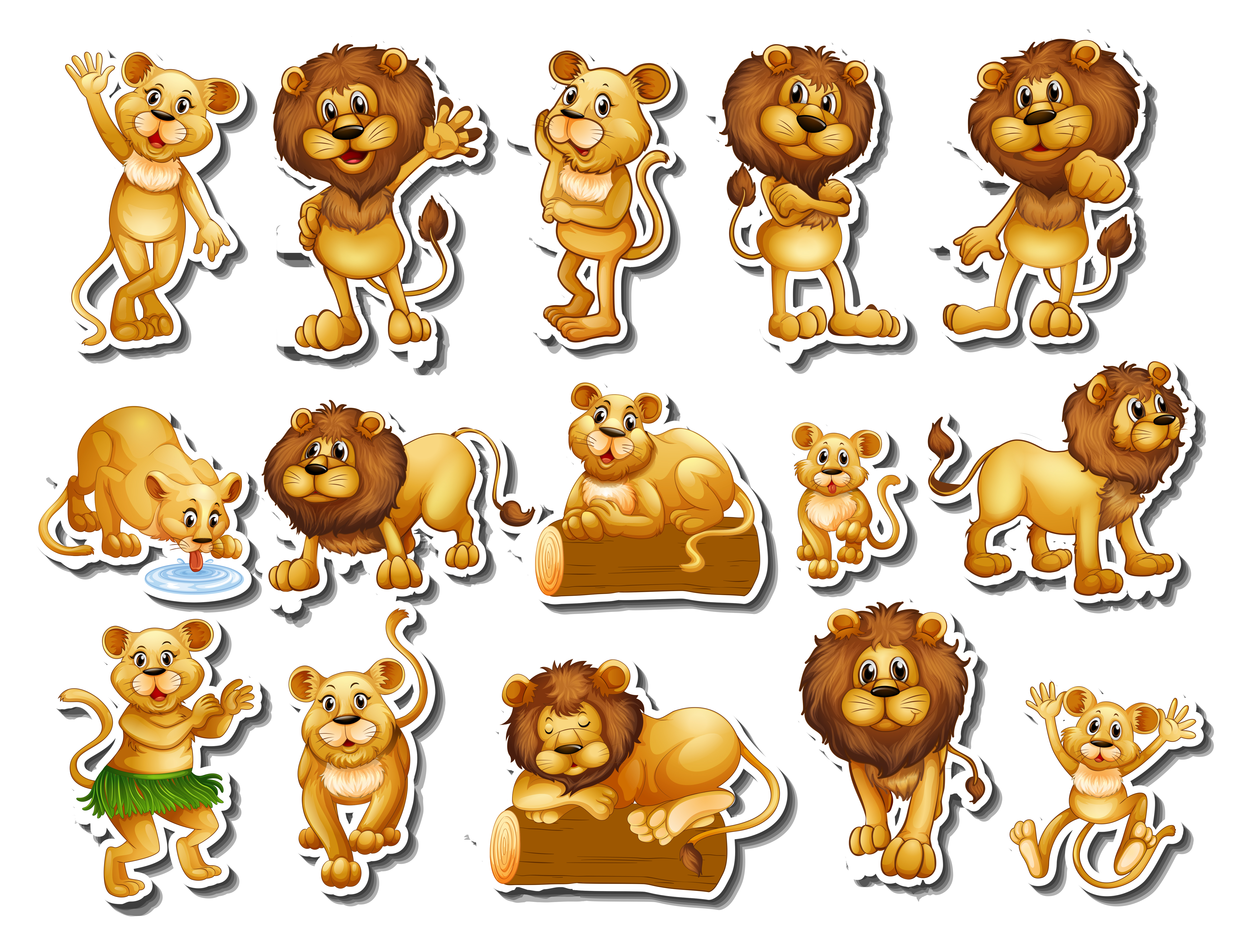 Download Sticker set of lion family 418042 Vector Art at Vecteezy