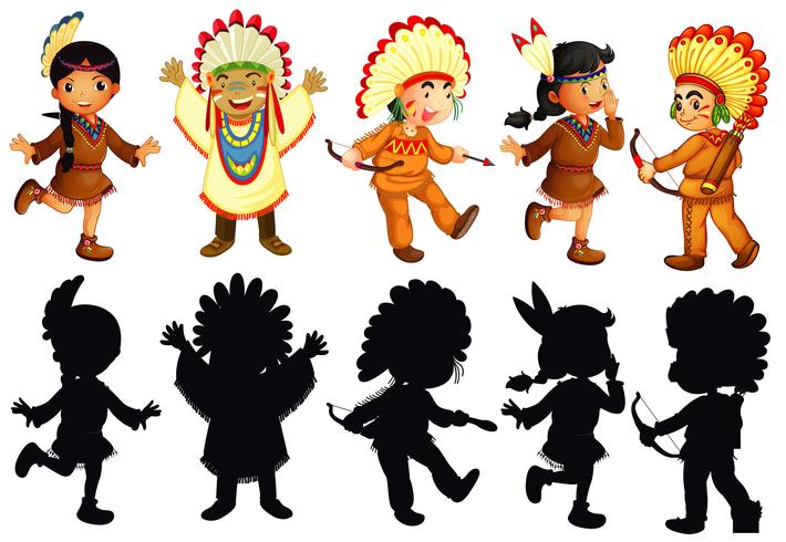 Conjunto de personajes nativos americanos. vector
