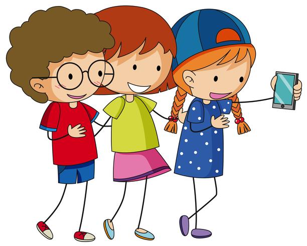 Happy children taking selfie with phone vector