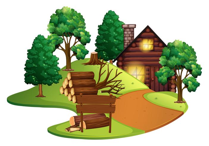 Log cabin with many trees vector