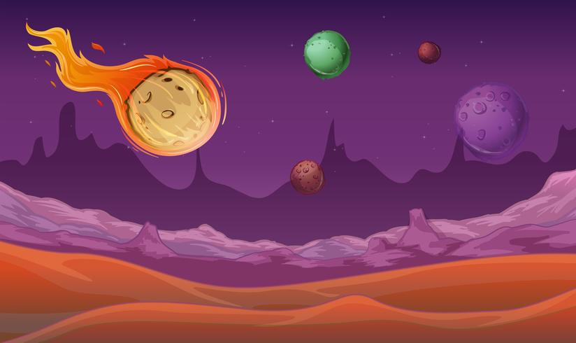 Background scene with comet and other planets in space vector