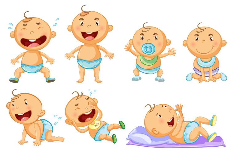 Baby boy en diferentes acciones. vector