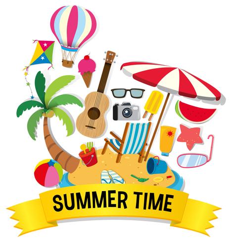 Summer theme with beach items on island vector