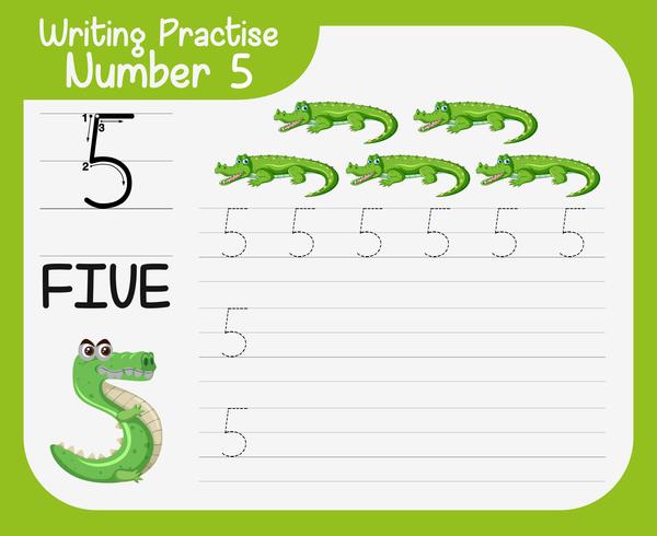 Number five tracing worksheets vector