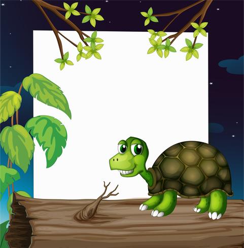 A turtle above the wood with an empty board at the back vector