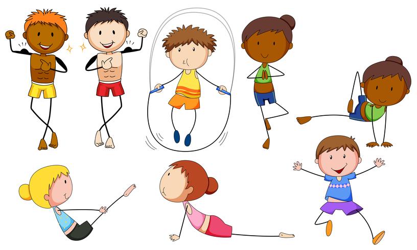 People doing different exercises on white background vector