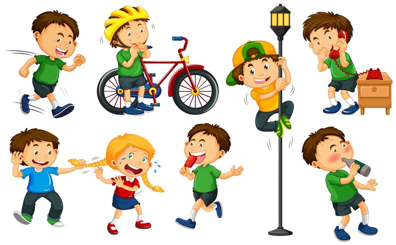 Boys and girls doing different actions vector