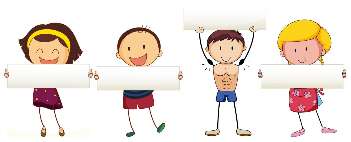 Children holding white banner vector