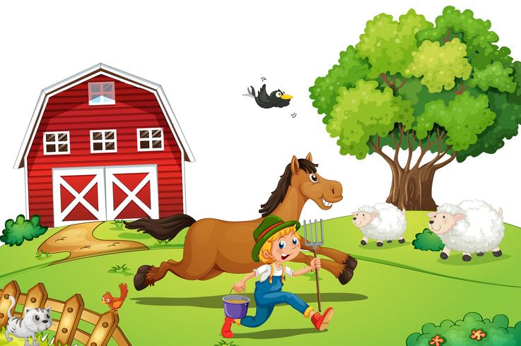 Farmer and horse vector