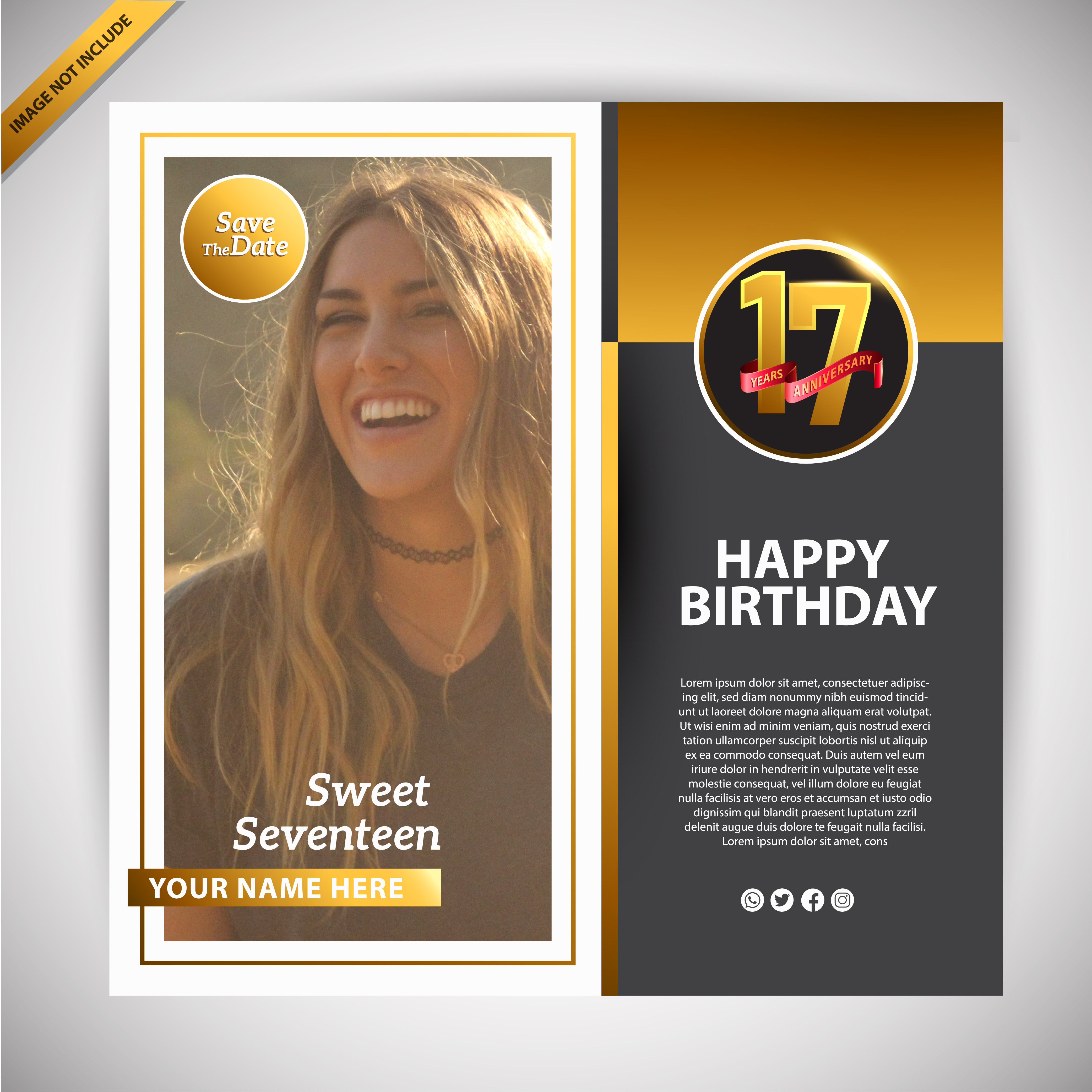 Happy Birthday Sweet Seventeen Gold Social Media Banner Happy Birthday Sweet Seventeen Gold Social Media Banner