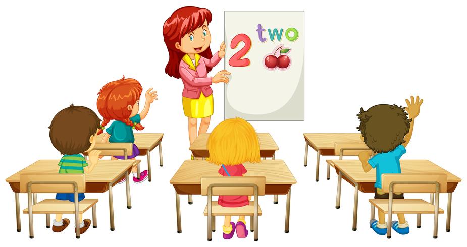 Math teacher teaching children in class vector