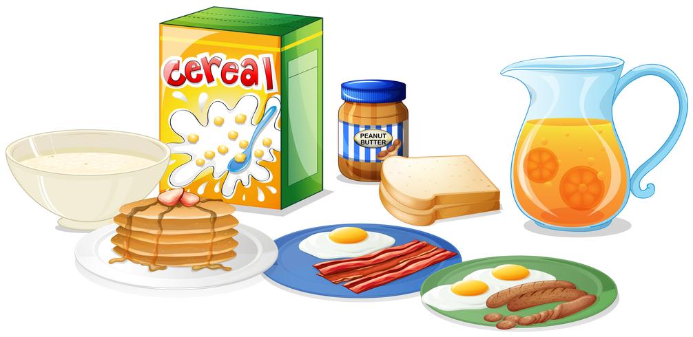 Many kinds of food for breakfast vector