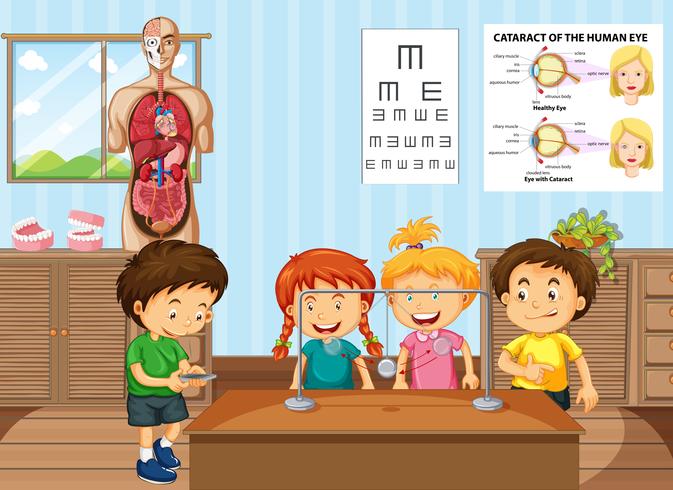 Students learning science in classroom vector