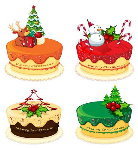 Cuatro diseños de pastel para navidad. vector