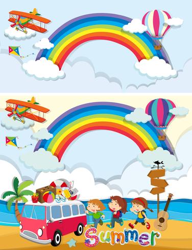 Niños en plantilla de vacaciones de verano vector