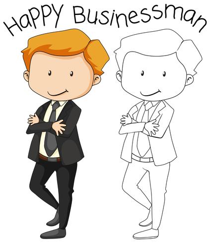 Doodle happy businessman character vector