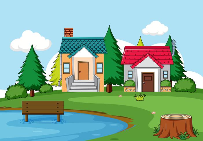 Simple rural house scene vector