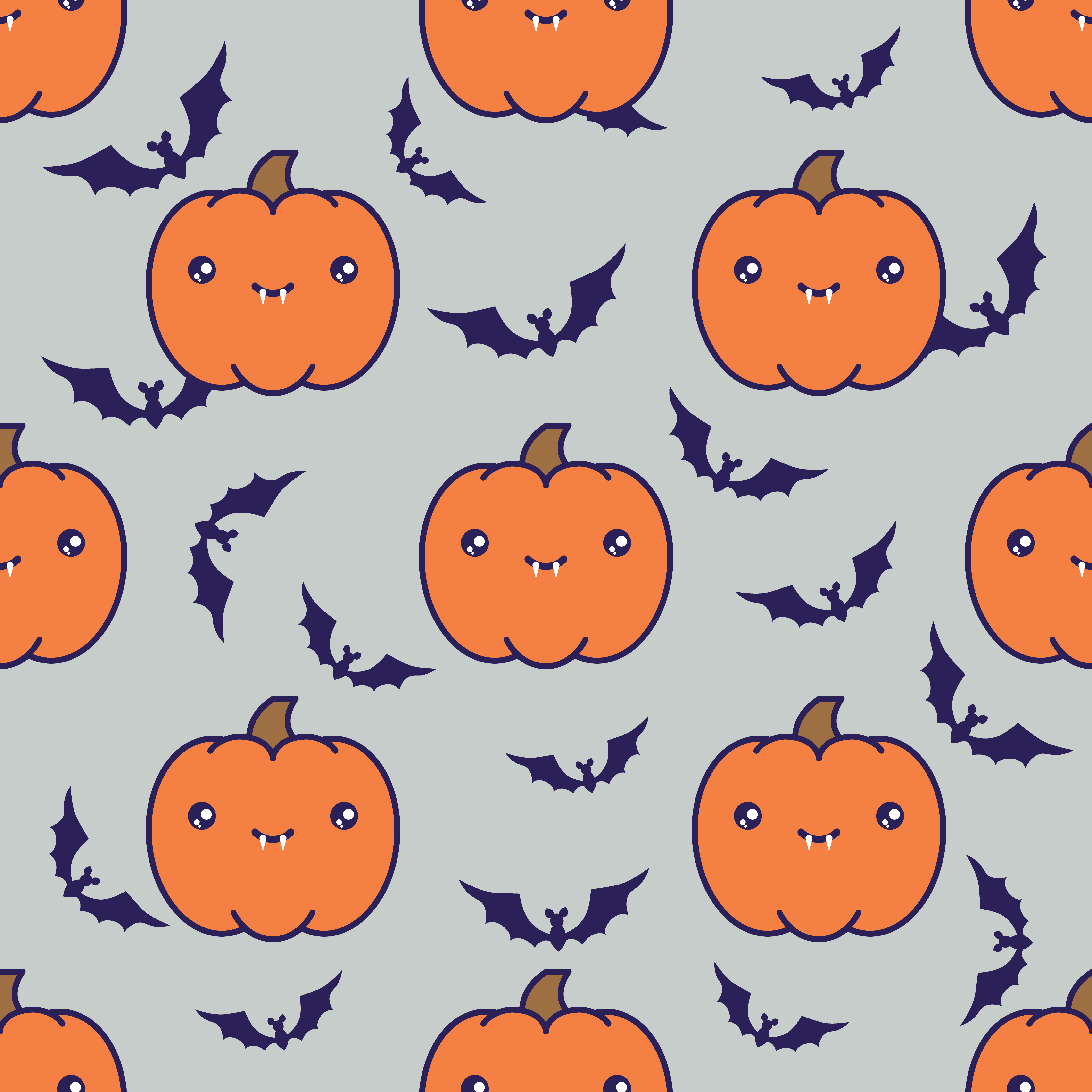 Seamless halloween pattern with pumpkins on grey background with