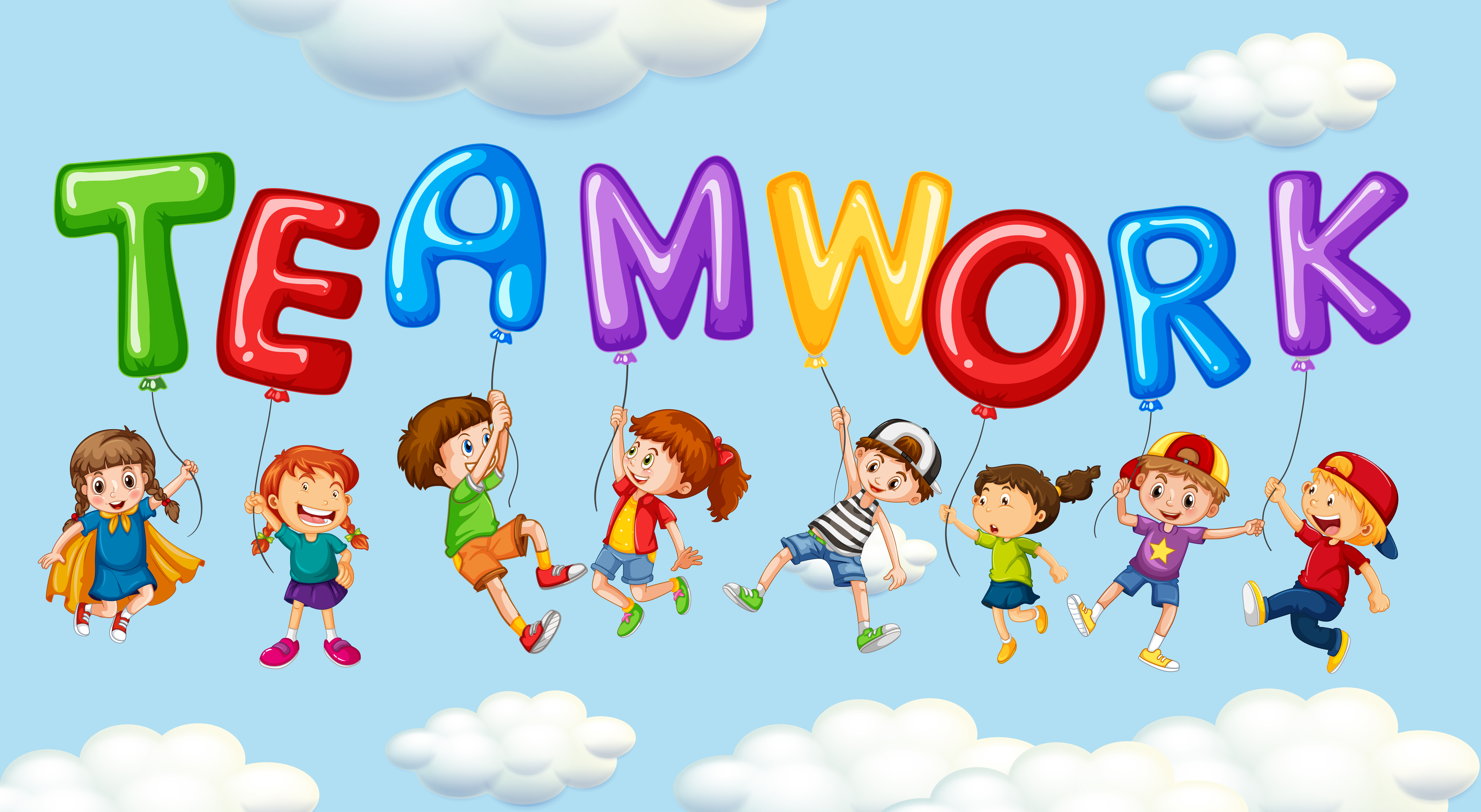 Kids and balloons for word teamwork 418308 Vector Art at Vecteezy