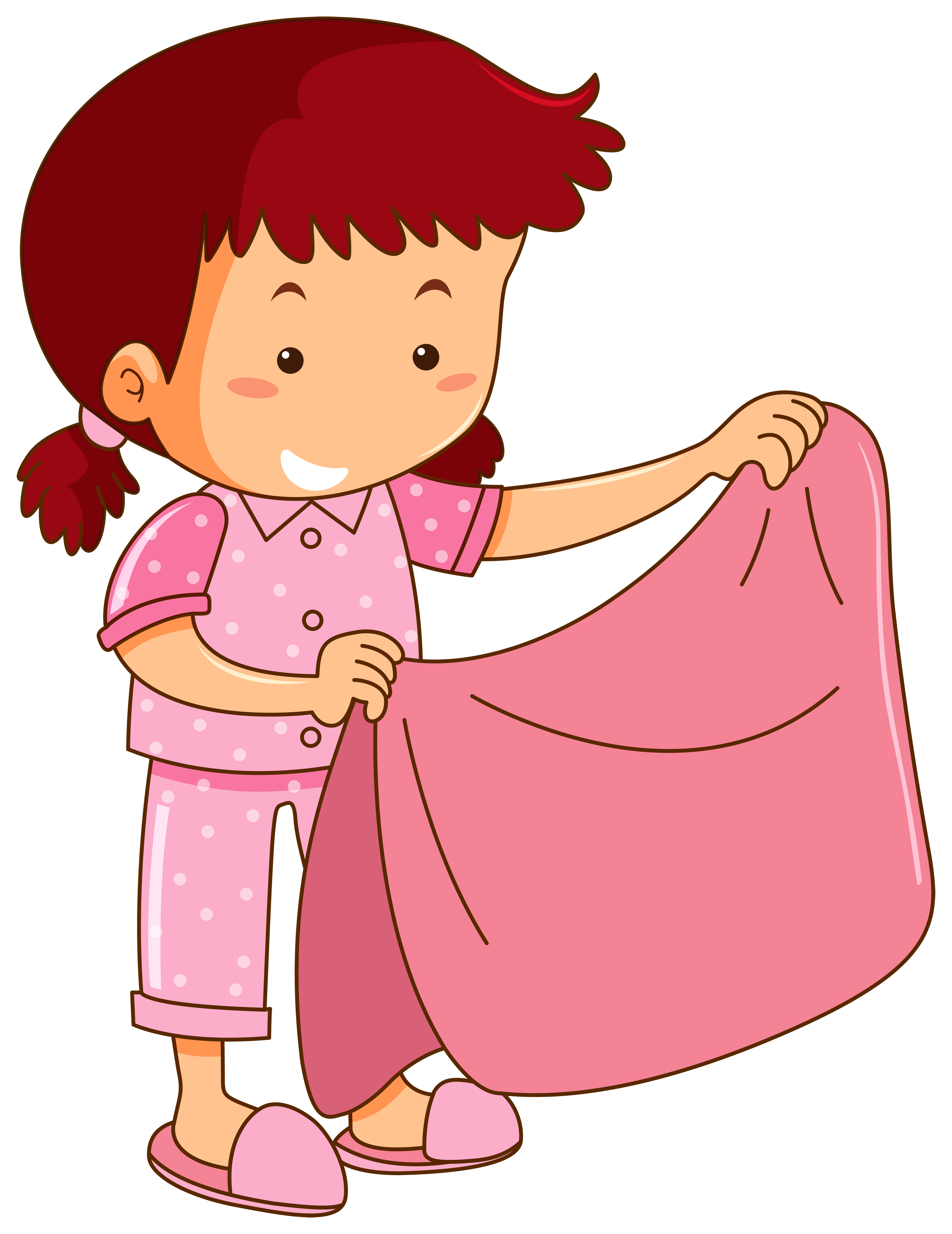 Girl in pink pajamas holding pink blanket 418319 Vector Art at Vecteezy