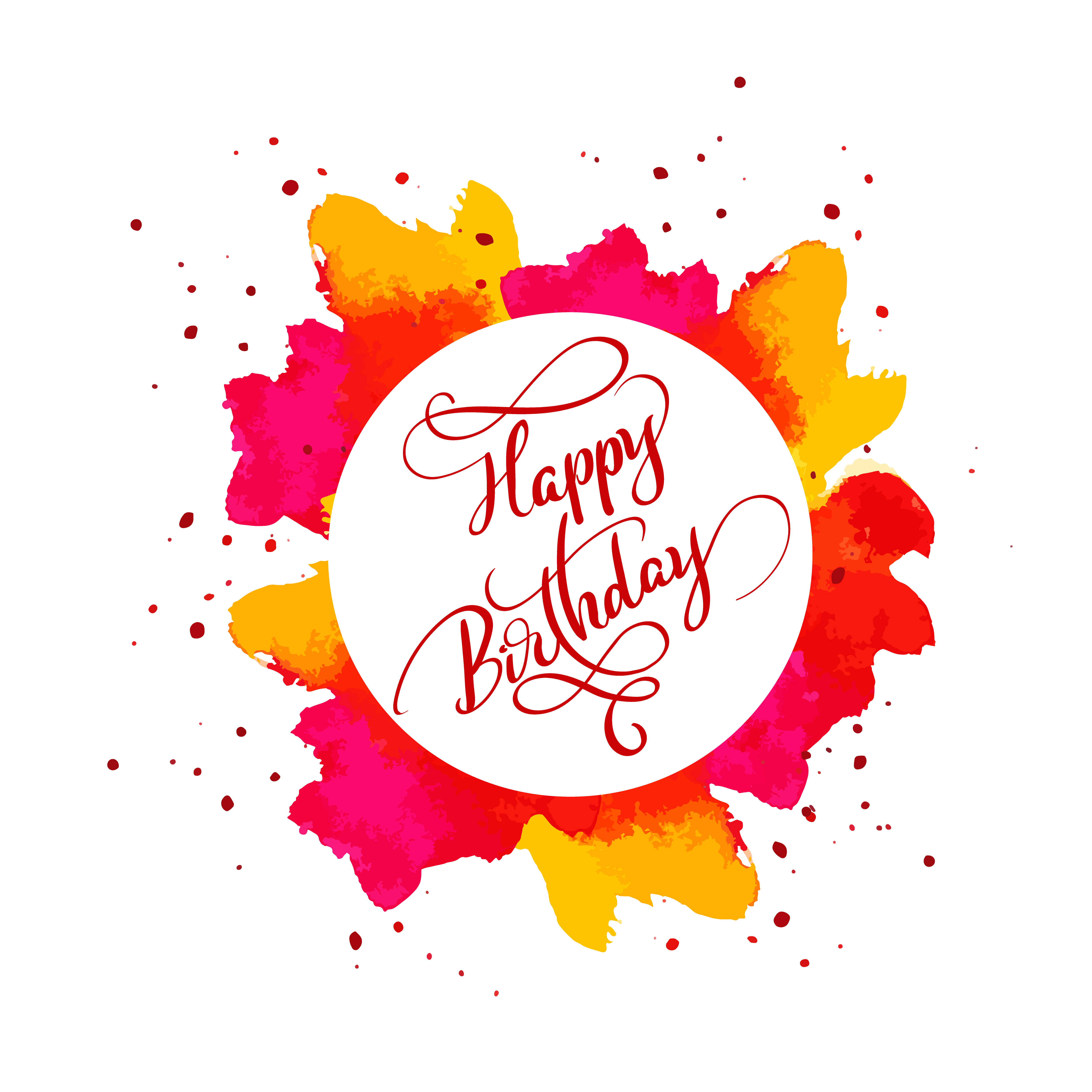 Happy Birthday text on watercolor red blot. Hand drawn ... I love this calligraphy birthday card tutorial because it requires very few supplies.