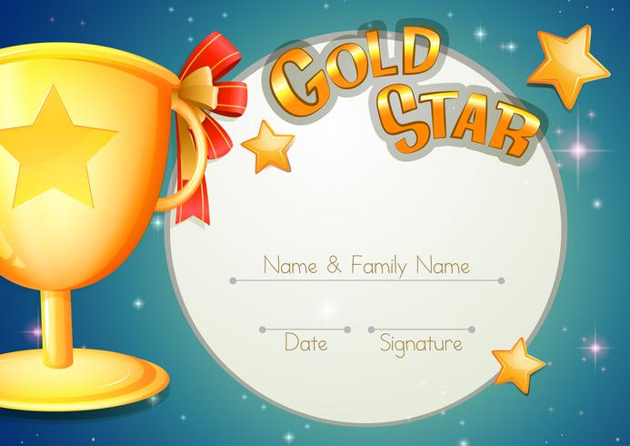 Certificate template with trophy and stars vector