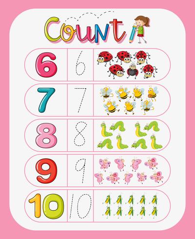 Math counting number worksheet vector