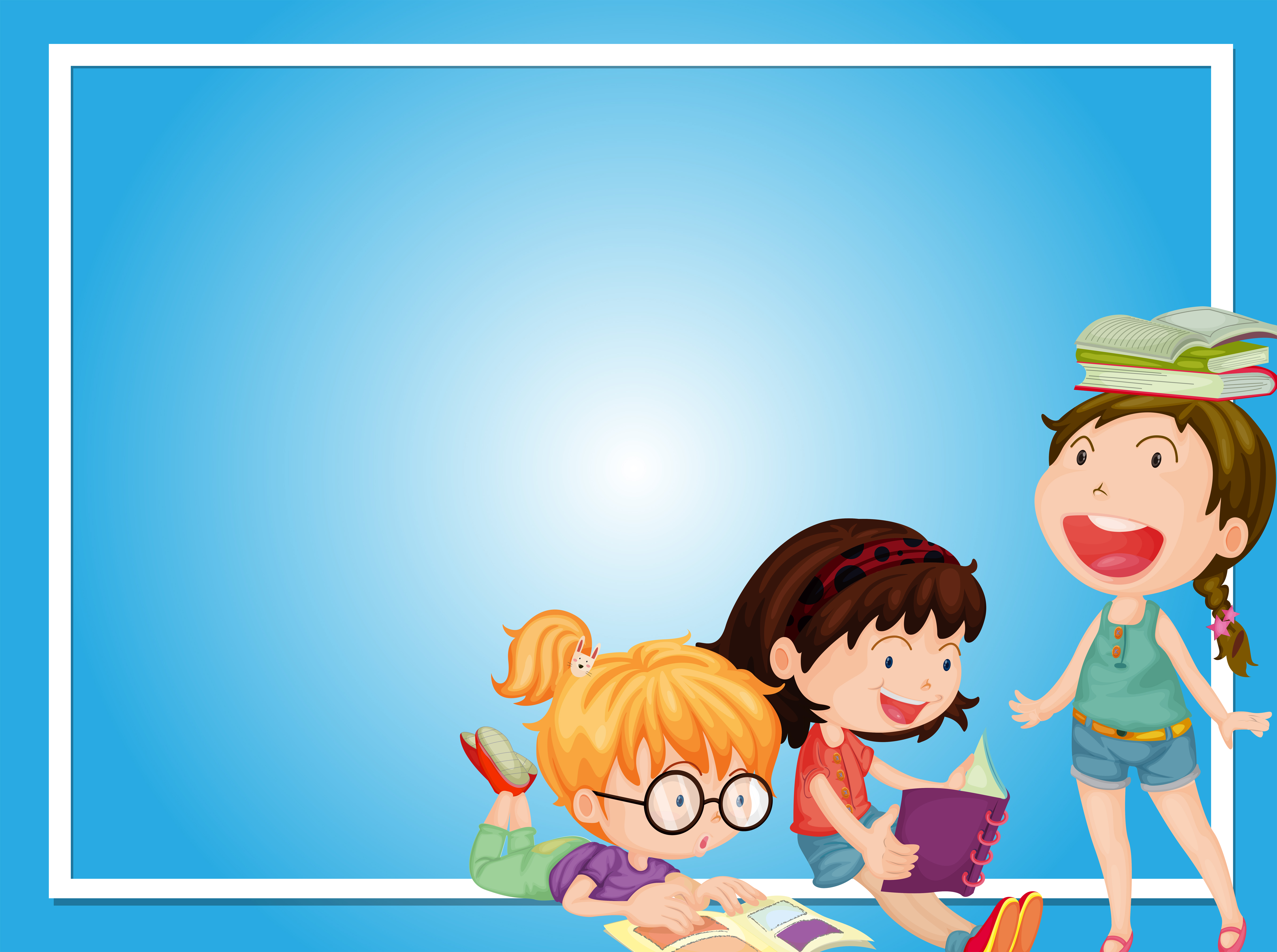 Border template with three girls reading book 418362 