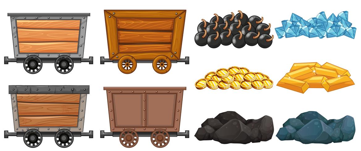 Diferentes carros de piedra y minería. vector