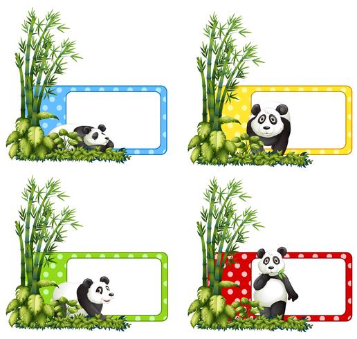 Etiquetas de Polkadot con panda y bambú. vector