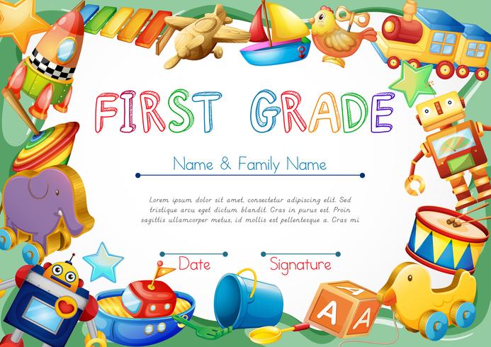 Certificate with toys in background vector