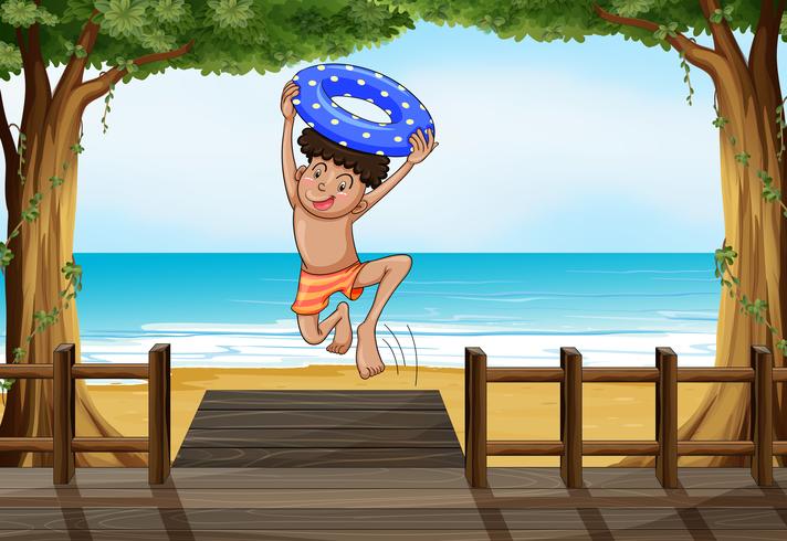 A boy at the beach vector